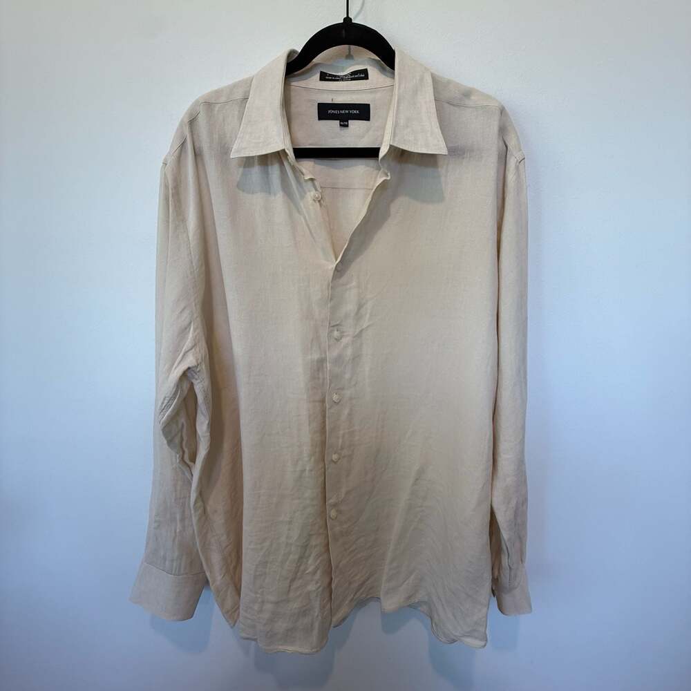 Jones New York 100% Linen Long Sleeve Button Down Shirt XL Beige